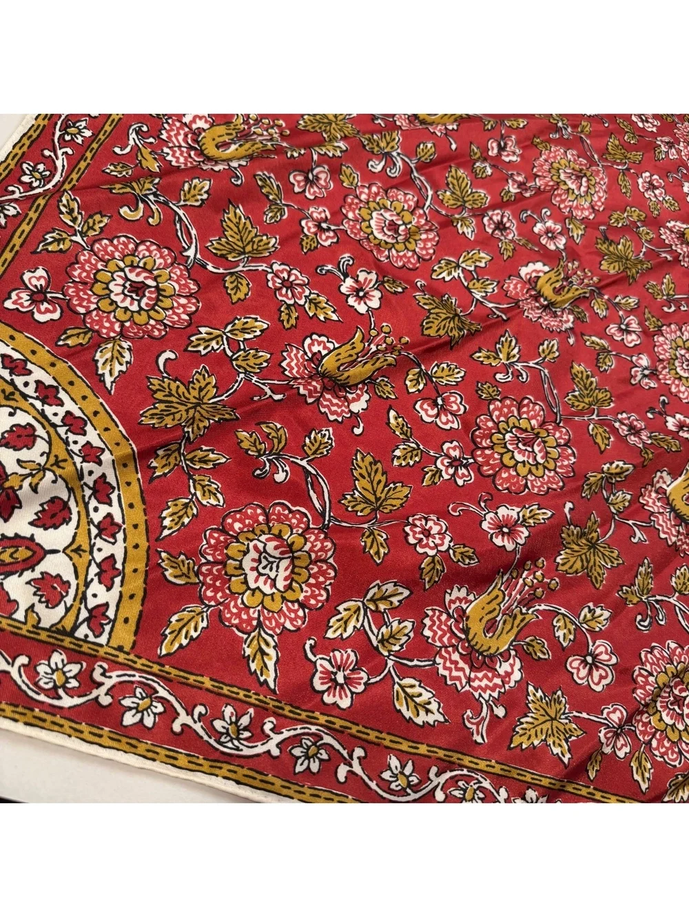 Vintage Red Floral Silk feel Square Scarf Neck Tie Bandana